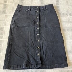 Ralph Lauren Women's Black Denim Button Down Skirt Size 14 Modest Pockets